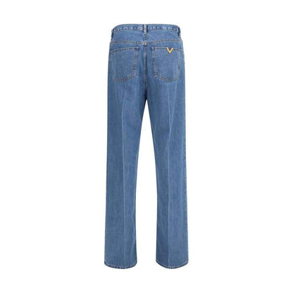 Blue Cotton Straight-Leg Jeans