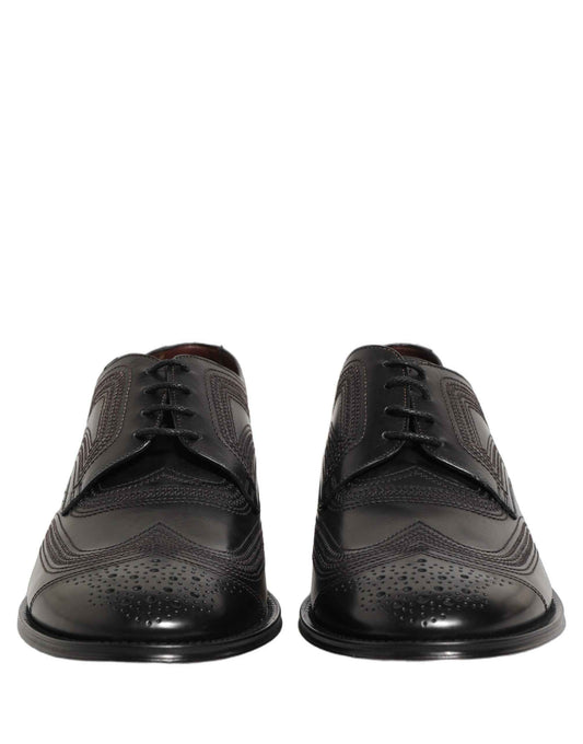 Black Embroidered Leather Derby Dress Shoes