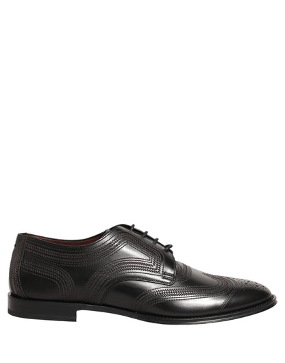 Black Embroidered Leather Derby Dress Shoes