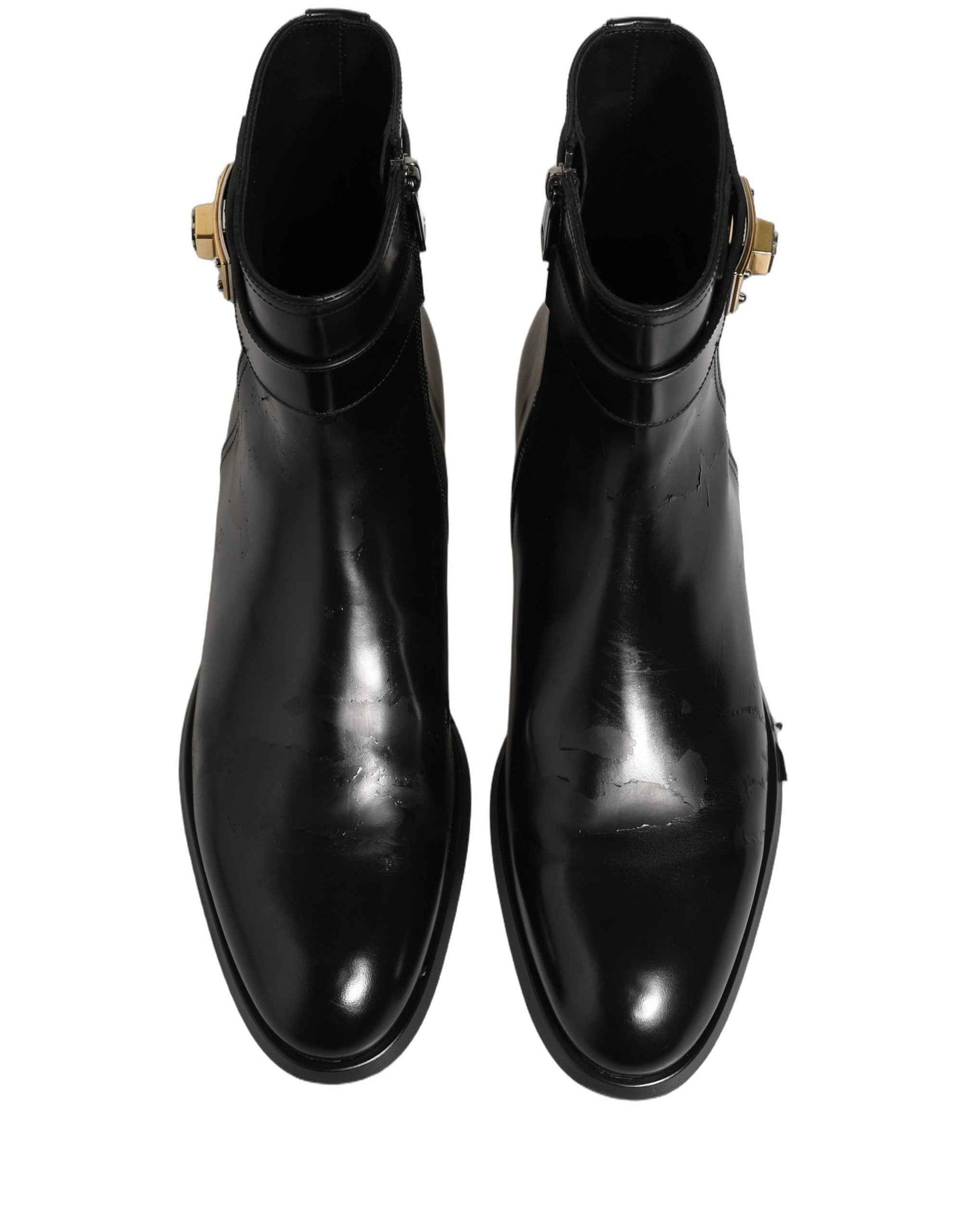 Black Leather Logo Buckle Mid Calf Boots Shoes