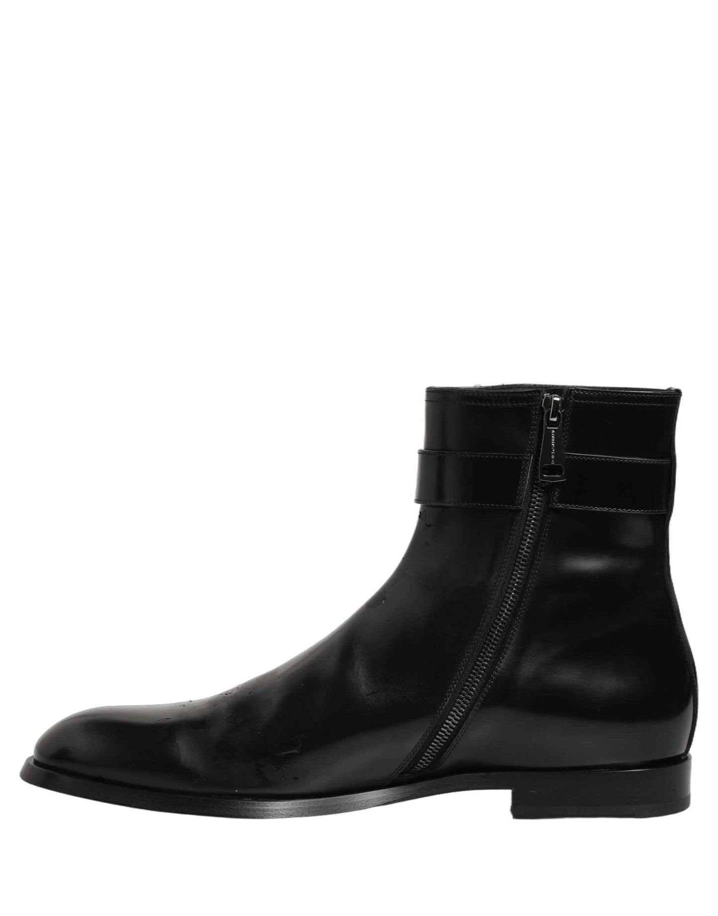 Black Leather Logo Buckle Mid Calf Boots Shoes