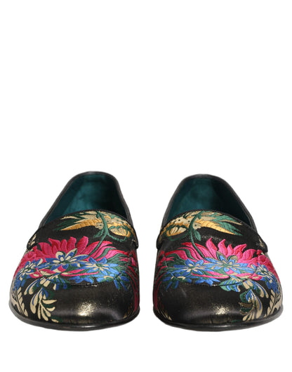 Black Jacquard Floral Loafers Men Dress Shoes
