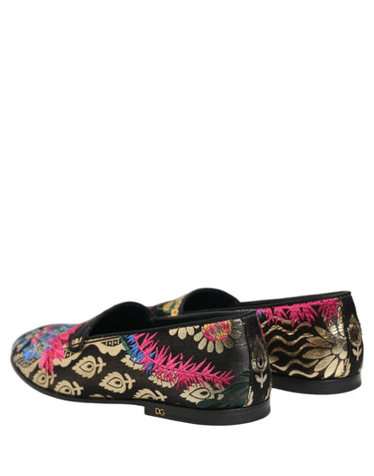 Black Jacquard Floral Loafers Men Dress Shoes