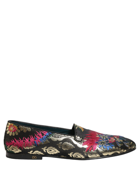 Black Jacquard Floral Loafers Men Dress Shoes