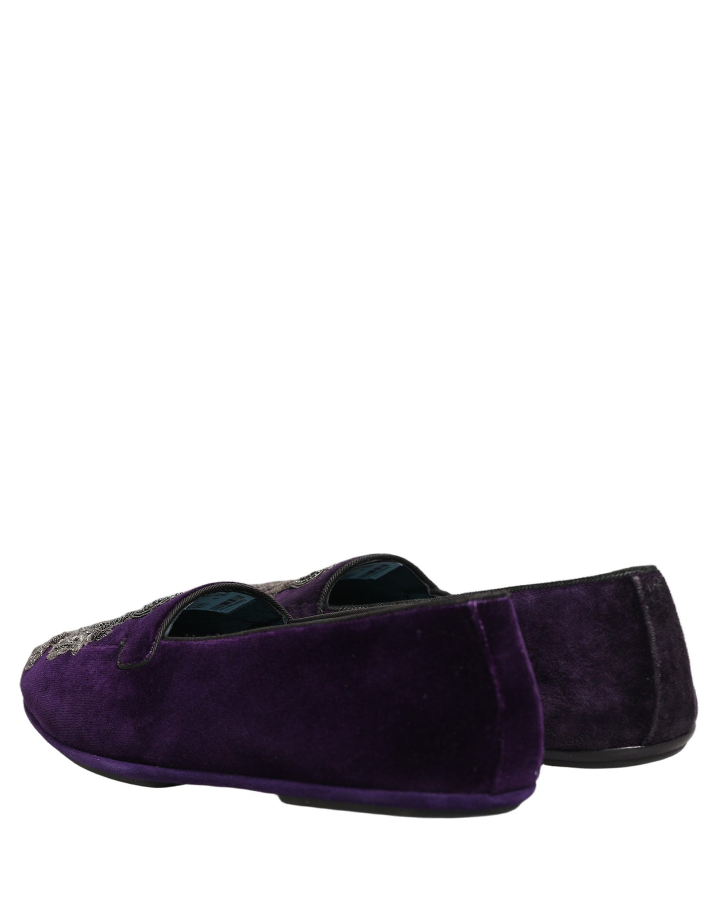 Purple Velvet Crown Embroidery Loafers Shoes