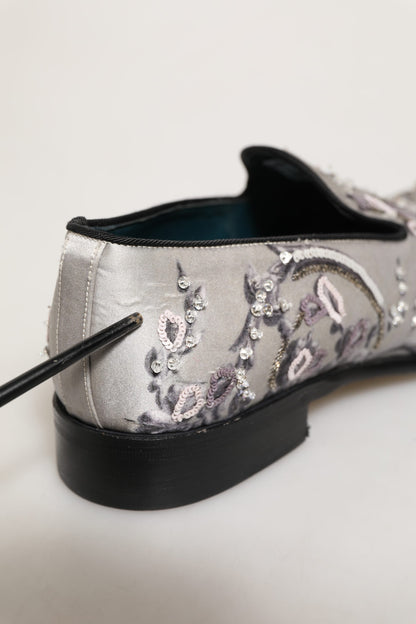 White Sequined Formal Slip On Loafers Shoes