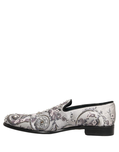 White Sequined Formal Slip On Loafers Shoes