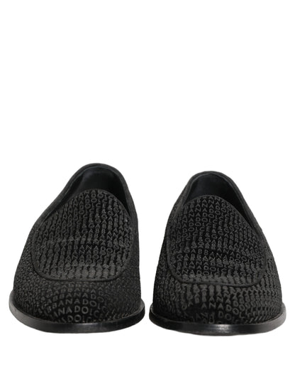 Black Logo Monogram Men Dress Loafers Shoes