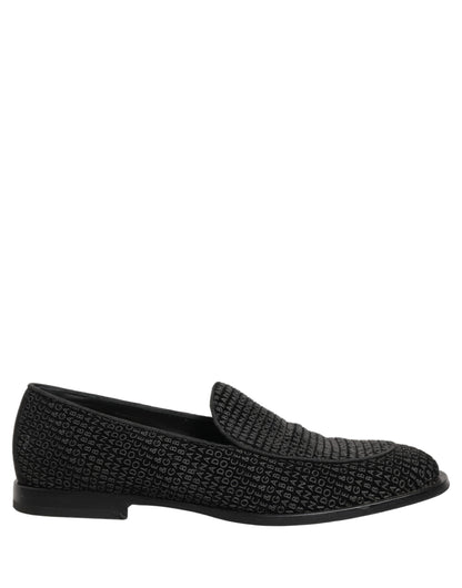 Black Logo Monogram Men Dress Loafers Shoes