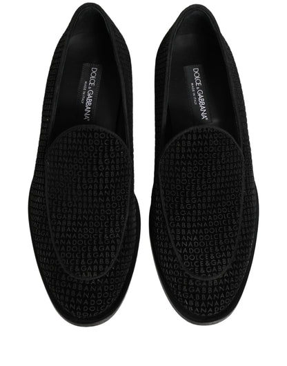 Black Logo Monogram Men Dress Loafers Shoes
