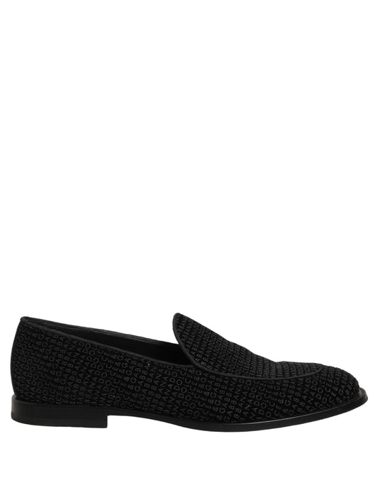 Black Logo Monogram Men Dress Loafers Shoes