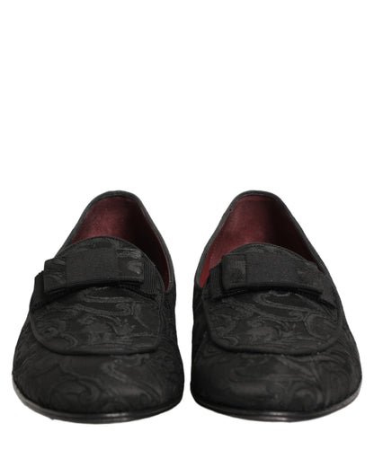 Black Floral Brocade Men Dress Loafers Shoes
