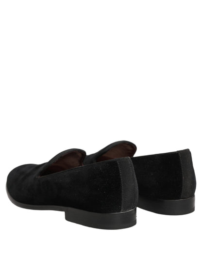 Black Velvet Cotton Loafers Formal Dress Shoes