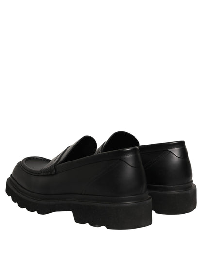 Black Calfskin Leather Men Dress Loafer Shoes