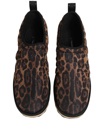 Brown Leopard Print Quilted Men Sneakers Shoes