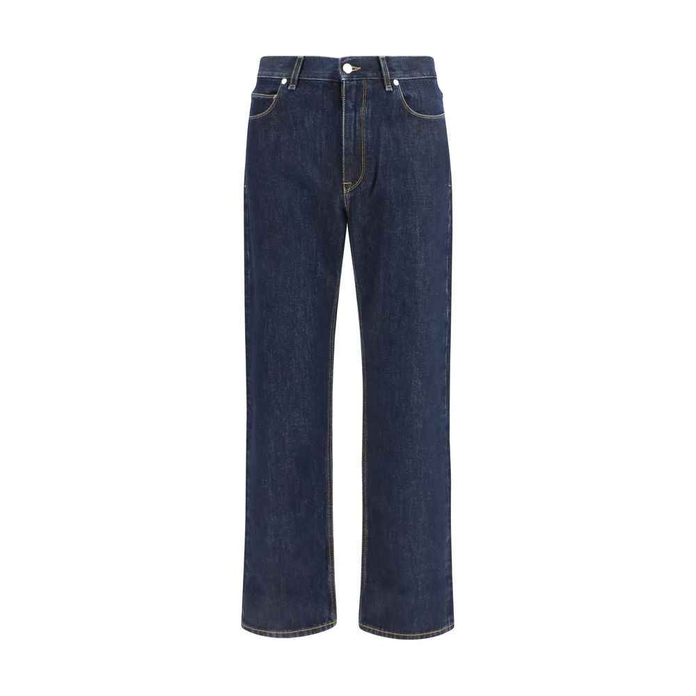 Blue Cotton Straight-Leg Jeans