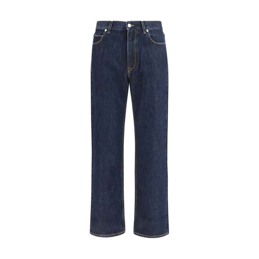 Blue Cotton Straight-Leg Jeans