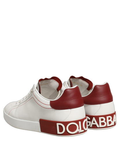 White Red Leather Lace Up Sneakers Shoes