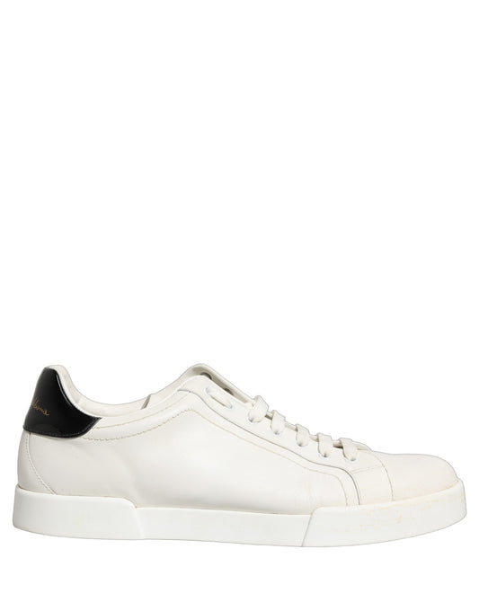 White Black Leather Lace Up Sneakers Shoes