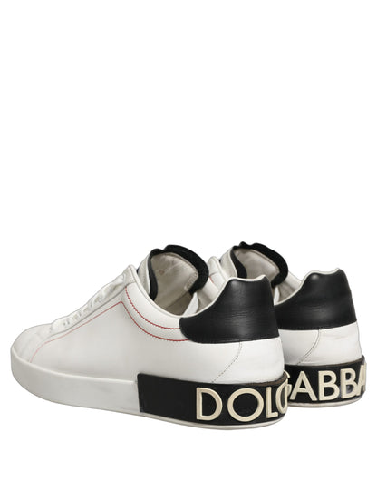 White Black Leather Lace Up Sneakers Shoes