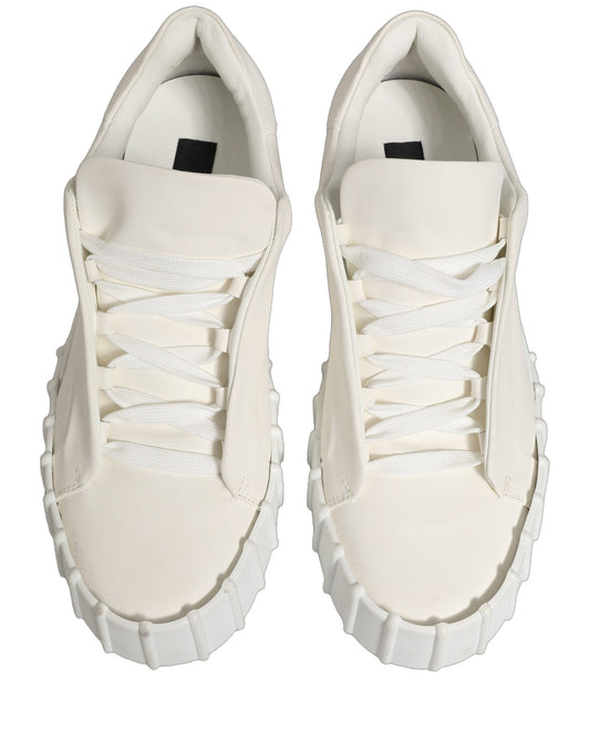 White Leather Low Top Lace Up Sneakers Shoes