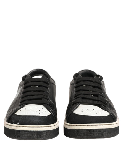 Black Leather Crown Milano Men Sneakers Shoes