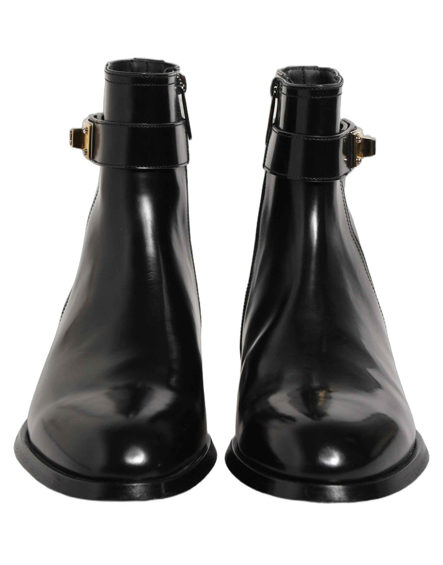 Black Leather Logo Buckle Mid Calf Boots Shoes