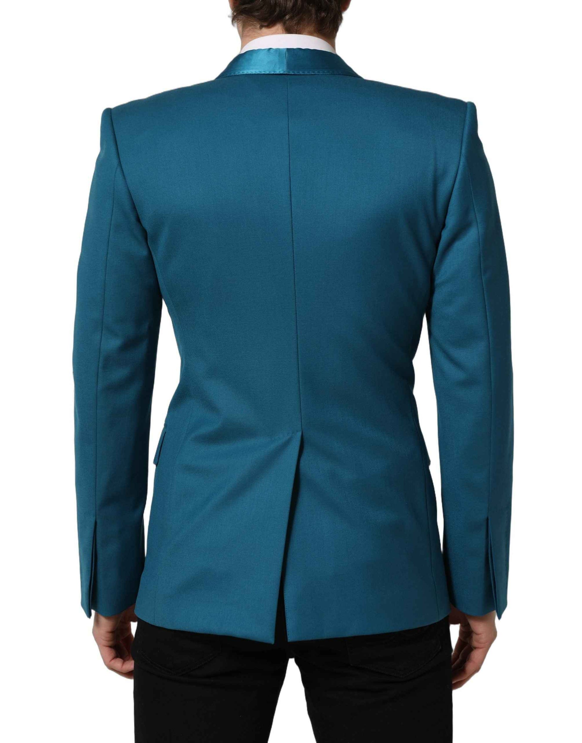 Teal Wool Double Breasted Formal Coat Blazer