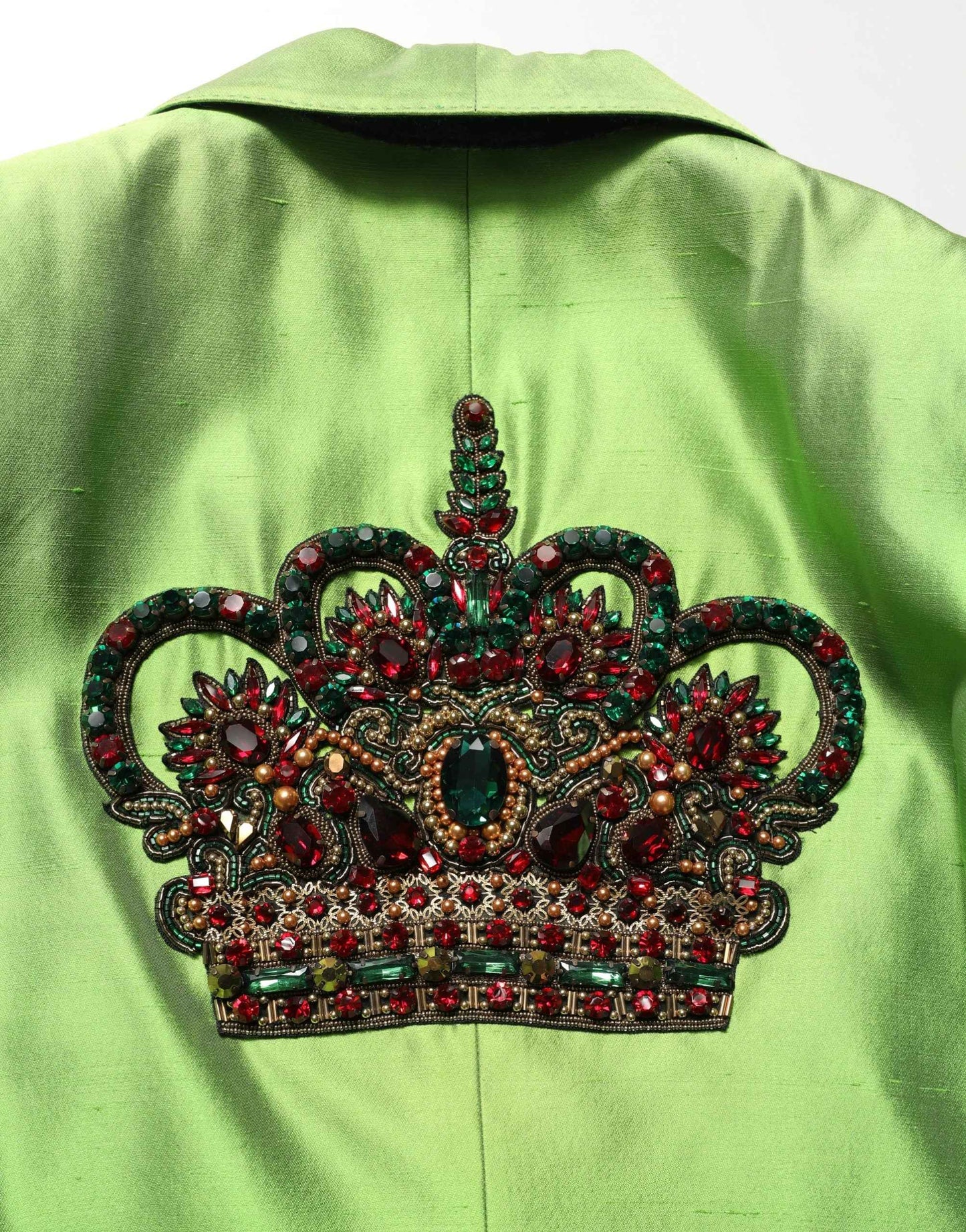 Green Silk SingleBreasted Embellished Blazer