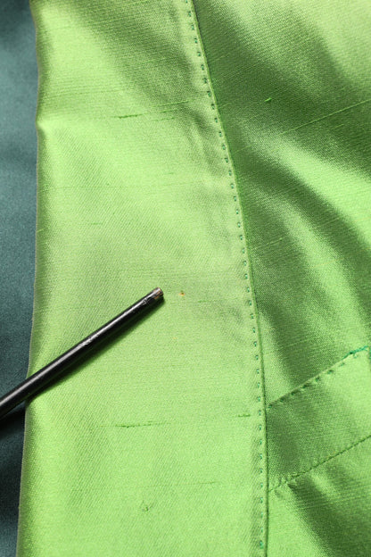Green Silk SingleBreasted Embellished Blazer