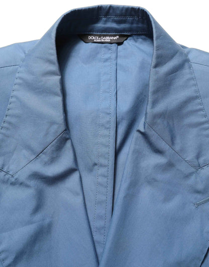 Blue Cotton Double Breasted Men Coat Blazer