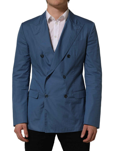 Blue Cotton Double Breasted Men Coat Blazer