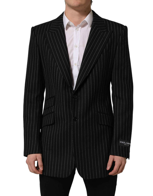 Black Stripes Wool Single Breasted Blazer