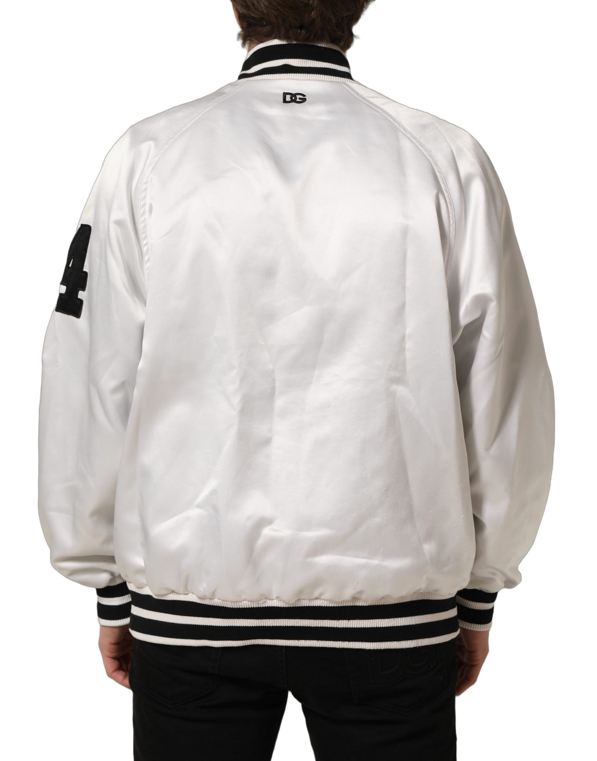 White DG Logo Polyester JerseyBomber Jacket