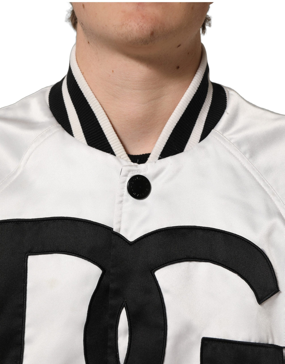 White DG Logo Polyester JerseyBomber Jacket