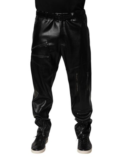 Black PU Leather Zipper Men Trouser Pants