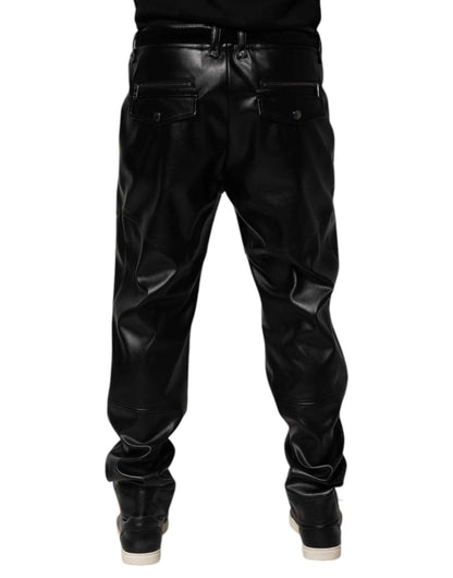 Black PU Leather Zipper Men Trouser Pants