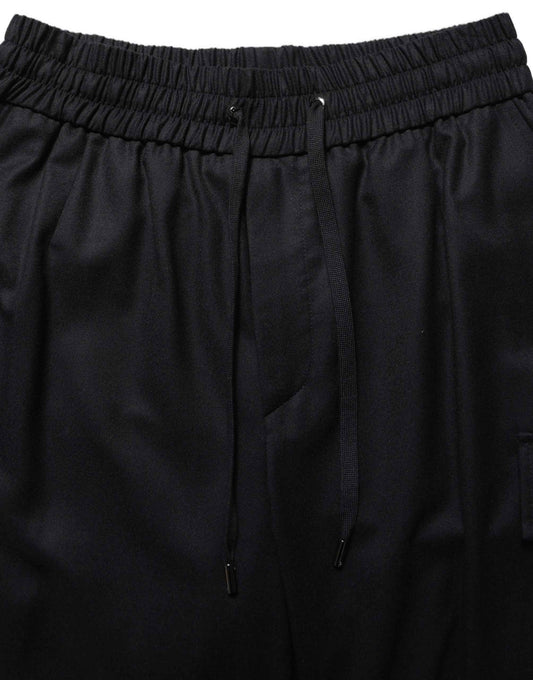 Black Mid Waist Cargo Jogger Sweatpants Pants