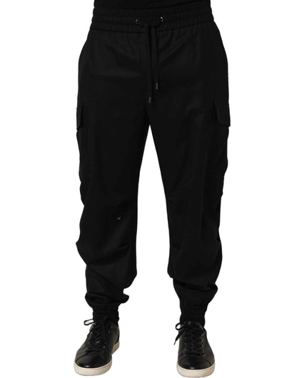 Black Mid Waist Cargo Jogger Sweatpants Pants