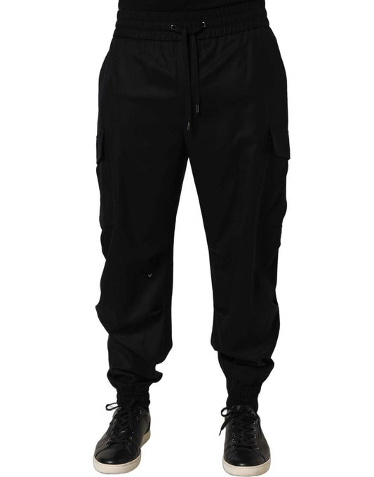 Black Mid Waist Cargo Jogger Sweatpants Pants