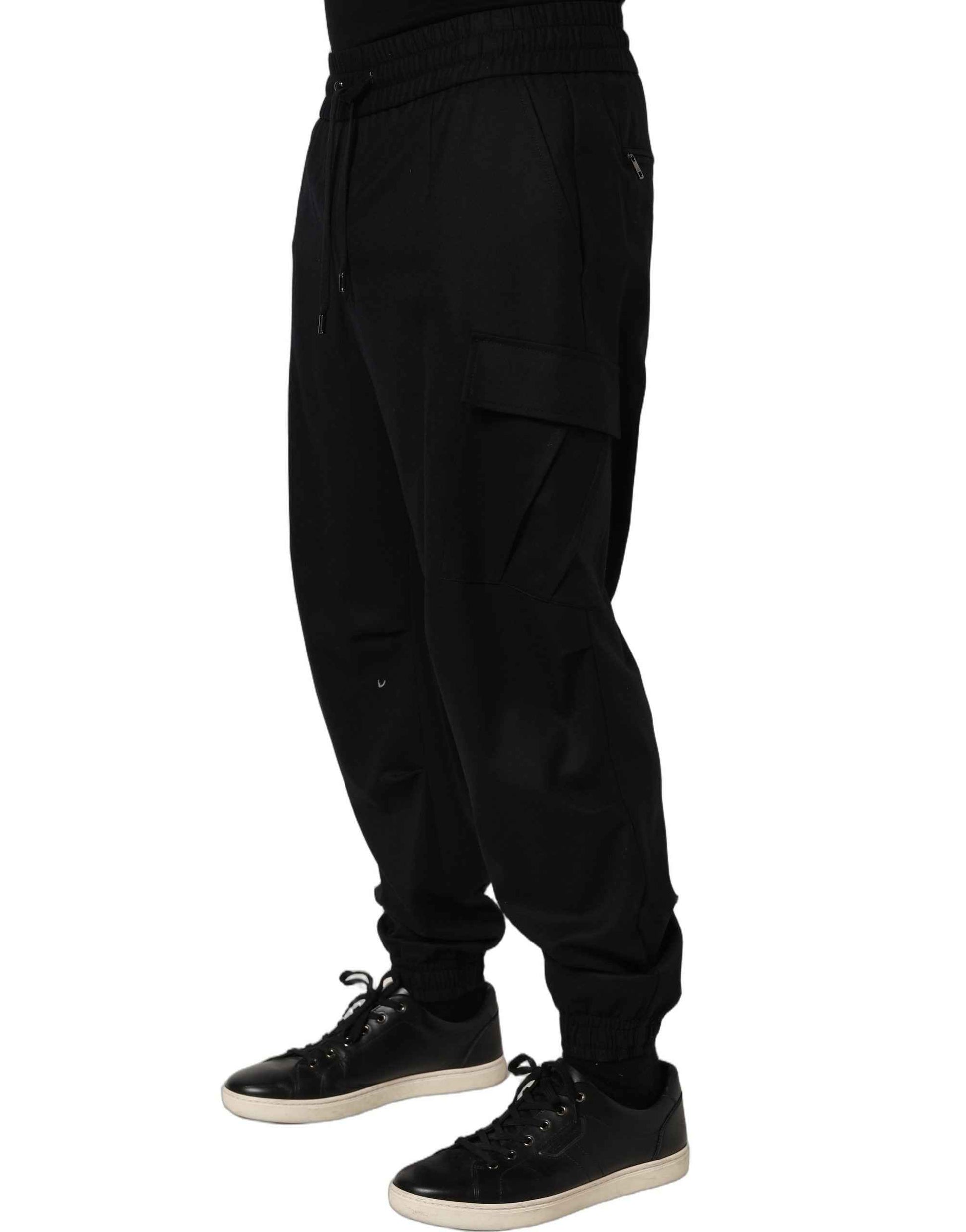 Black Mid Waist Cargo Jogger Sweatpants Pants