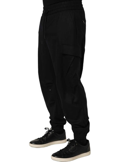 Black Mid Waist Cargo Jogger Sweatpants Pants