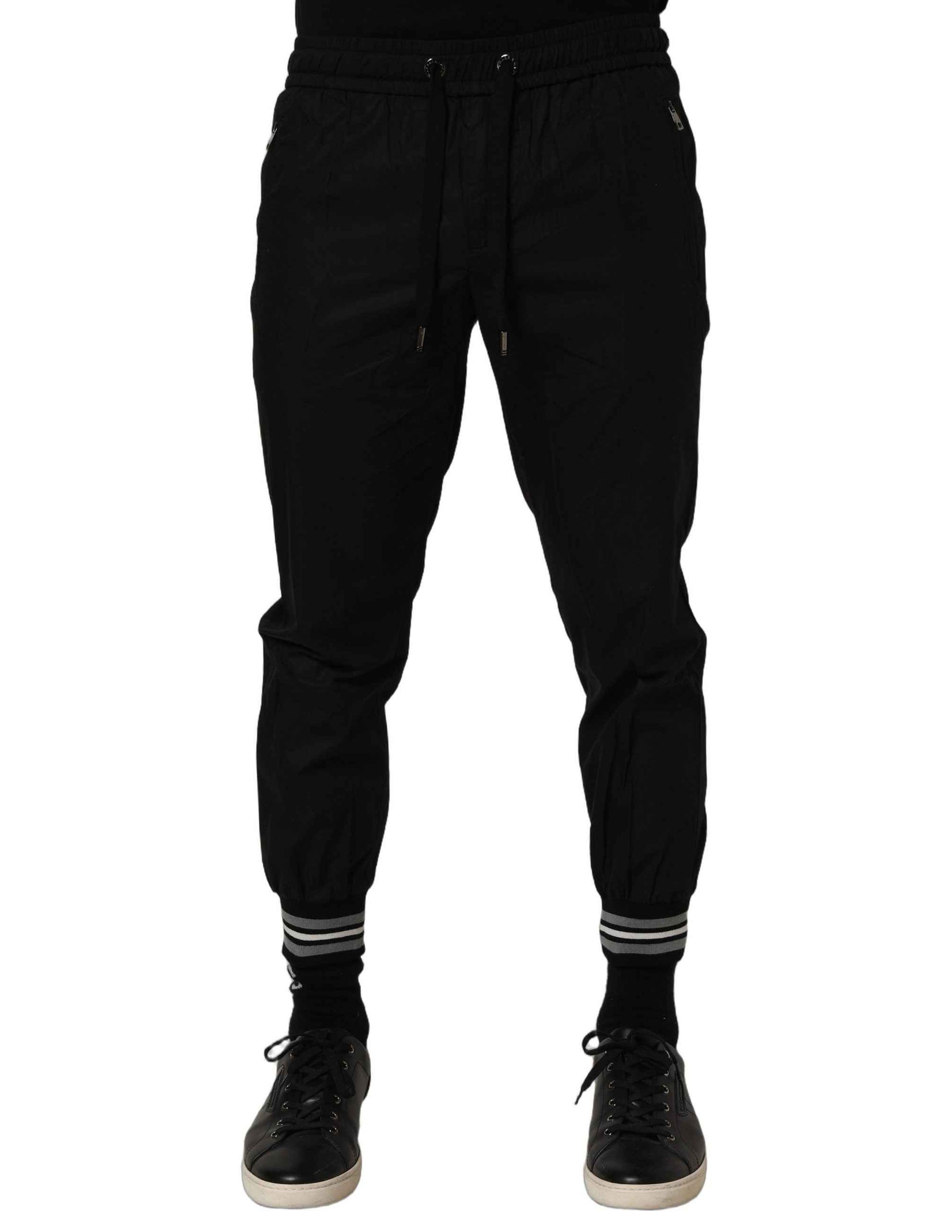 Black Cotton Mid Waist Jogger Sweatpants Pants