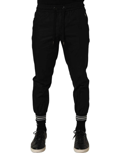 Black Cotton Mid Waist Jogger Sweatpants Pants