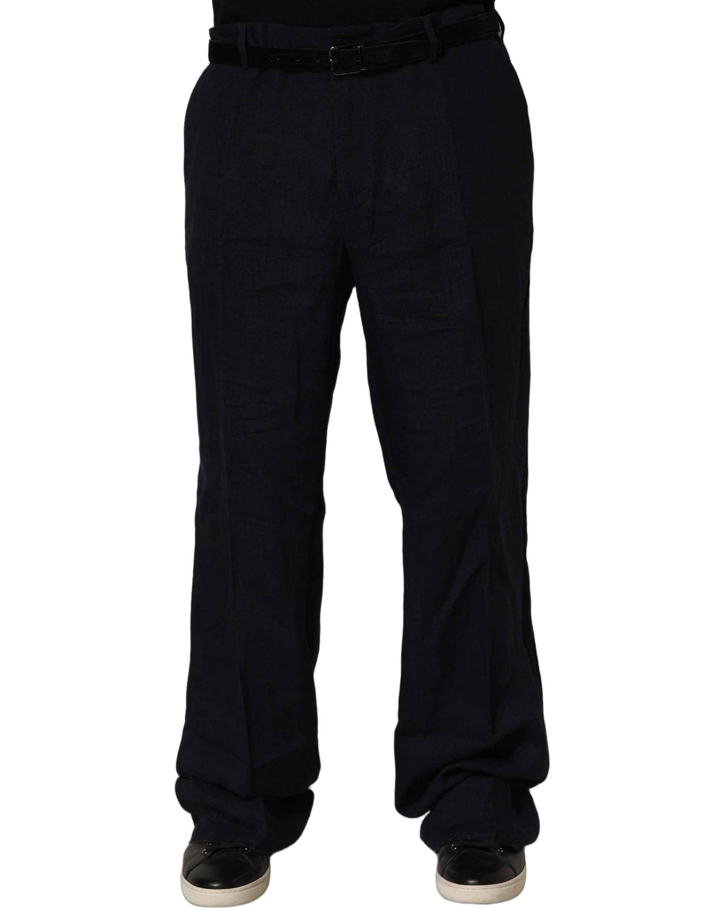 Black Linen Straight Leg Dress Trouser Pants