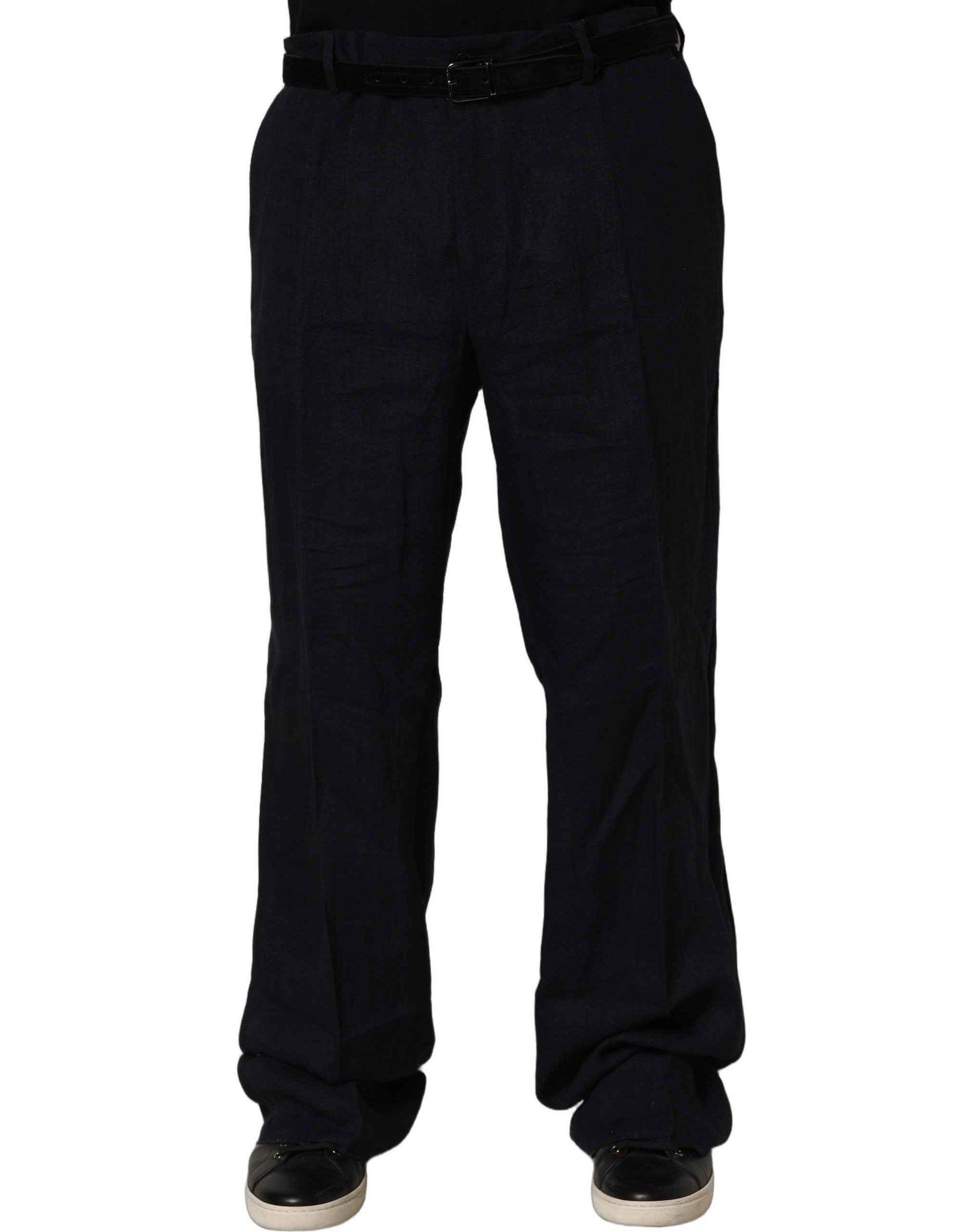 Black Linen Straight Leg Dress Trouser Pants
