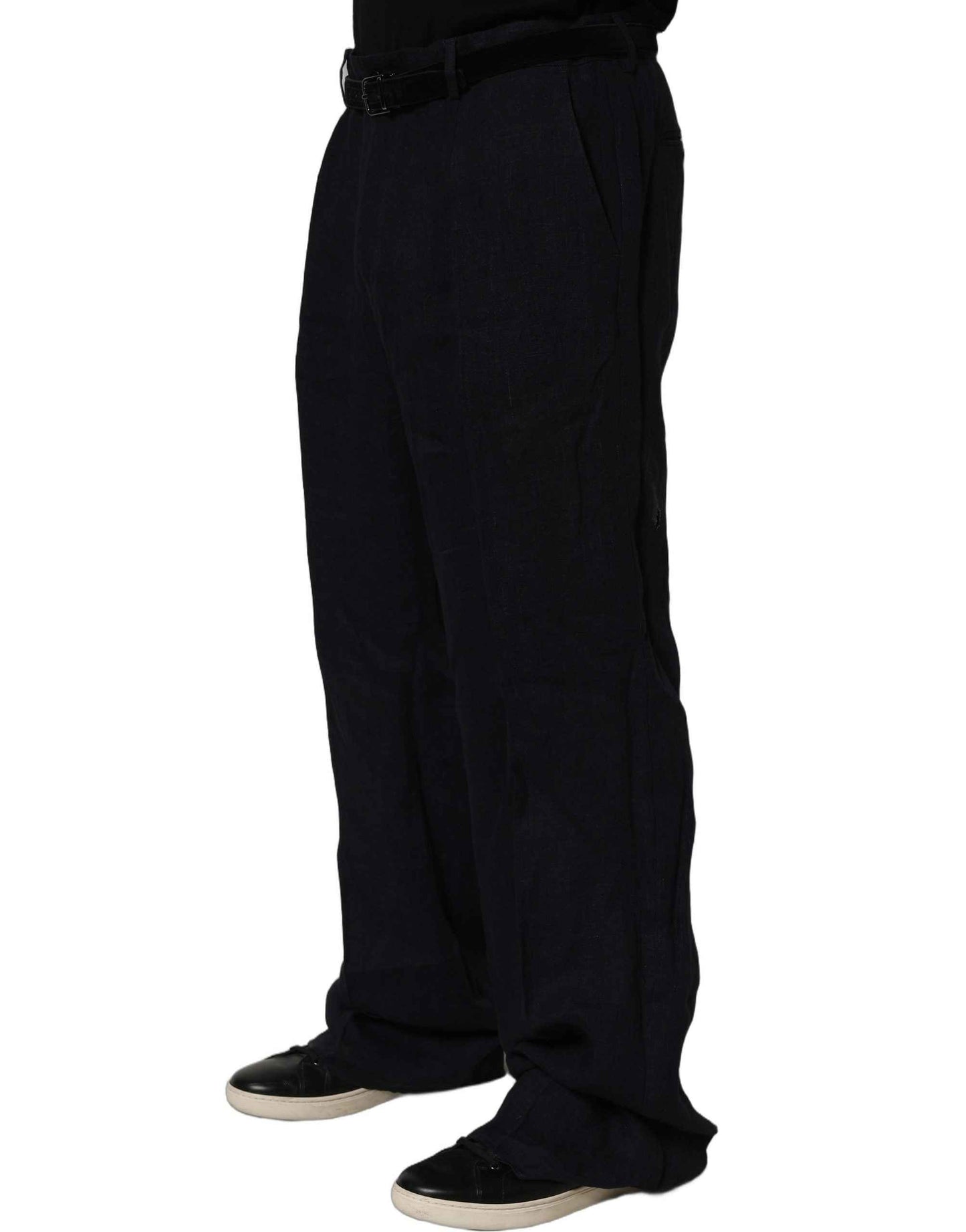 Black Linen Straight Leg Dress Trouser Pants