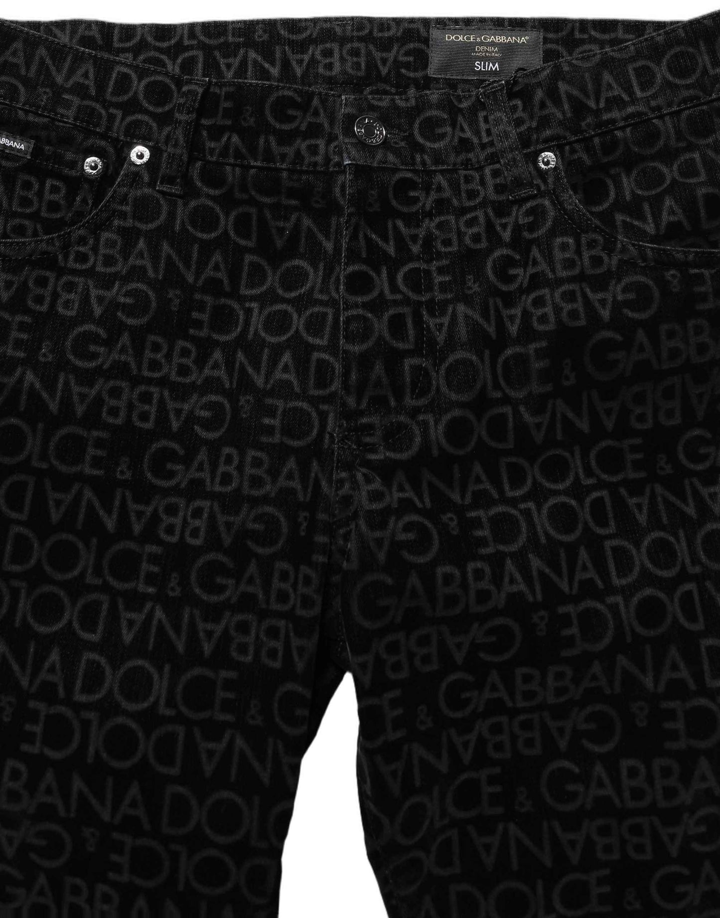 Black Logo Monogram Cotton Slim Denim Jeans