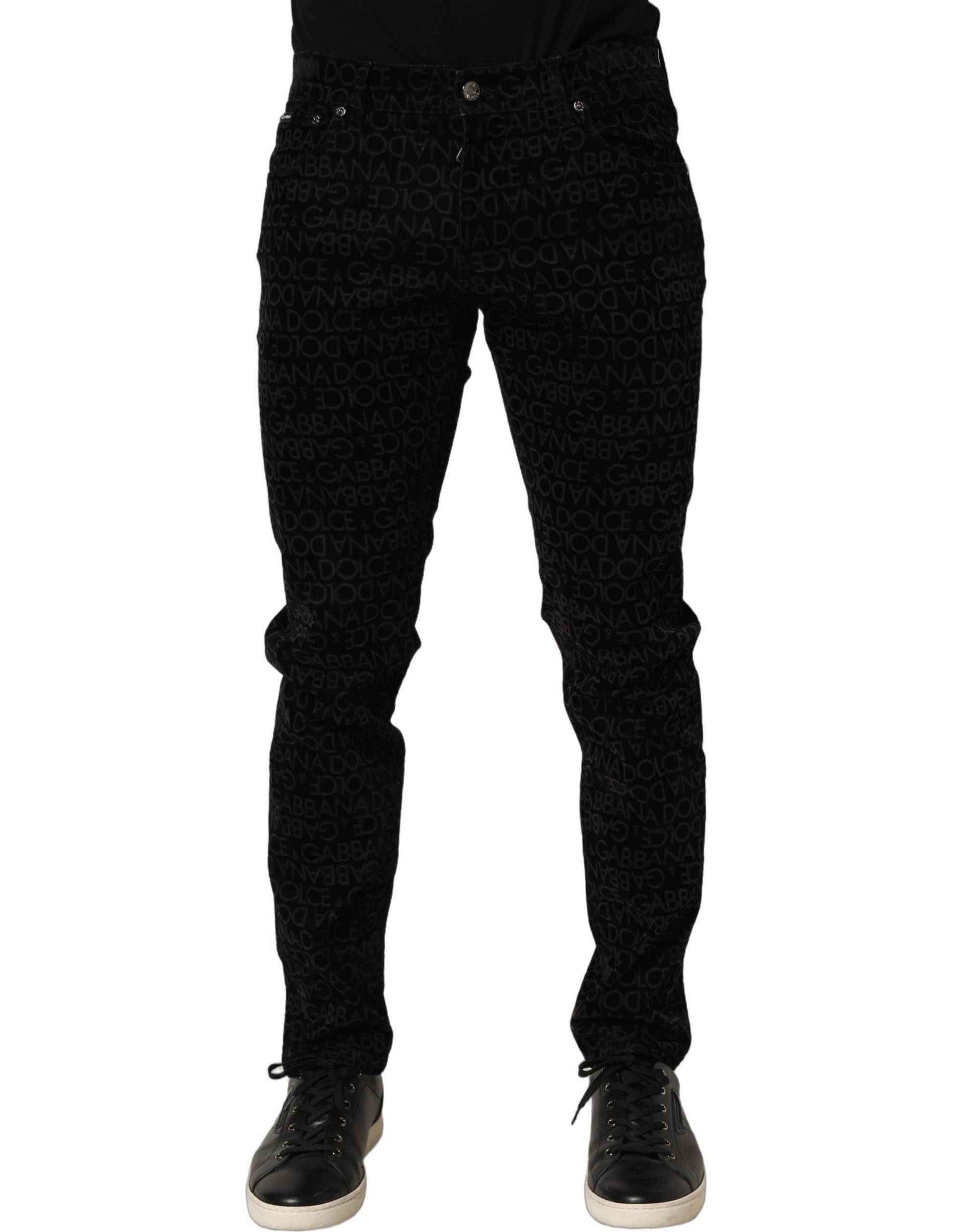 Black Logo Monogram Cotton Slim Denim Jeans