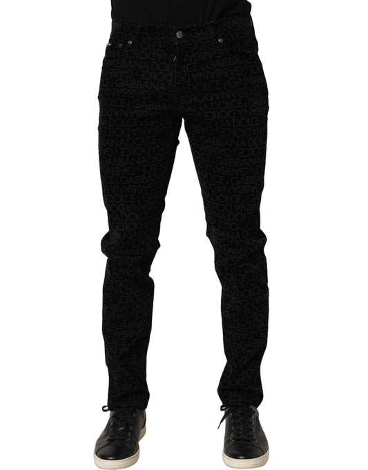 Black Logo Monogram Cotton Slim Denim Jeans